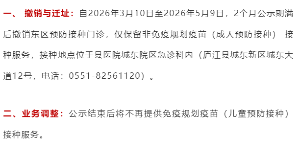 廬江縣人民醫院發布：關于撤銷、遷址部分門診的公告[